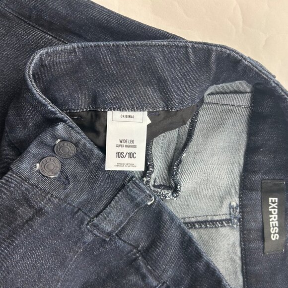 SHORT Express Dark Wash Denim Super High Rise Wide Leg Trouser Jeans 10S - Picture 5 of 8